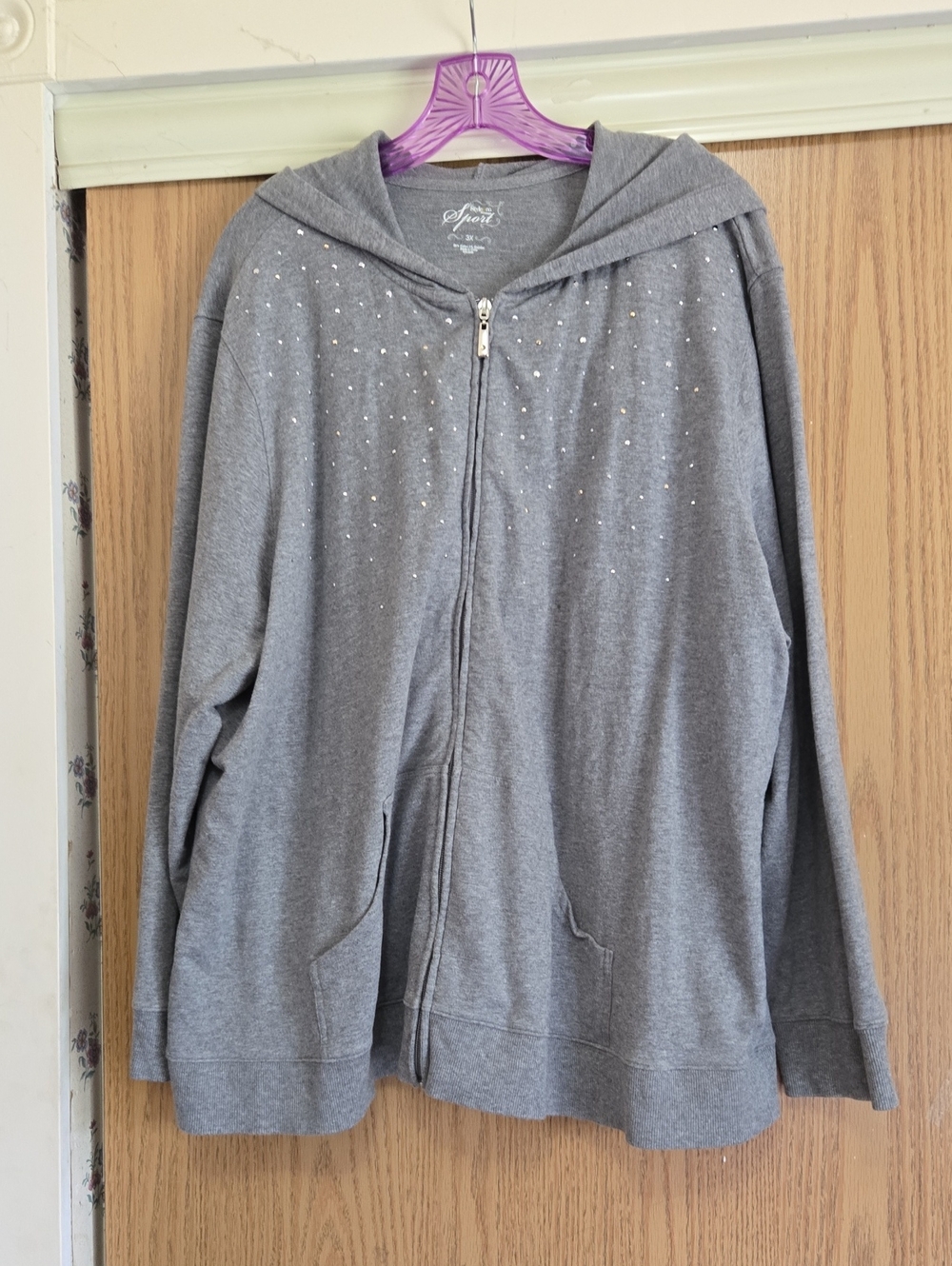 Apt. 9 Gray Hooded Zip-Up Jacket with Stud Accents